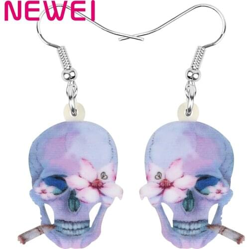 Newei Acrylic Halloween Purple Skeleton Skull Earrings Printing Long Dangle Drop Jewelry For Women Girls Classic Gift Accessory