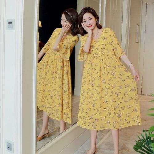 2020 Summer New Maternity Maxi Long Dress Floral Printed Chiffon Fashion Clothes for Pregnancy Women Elegant Pregnant Clothing