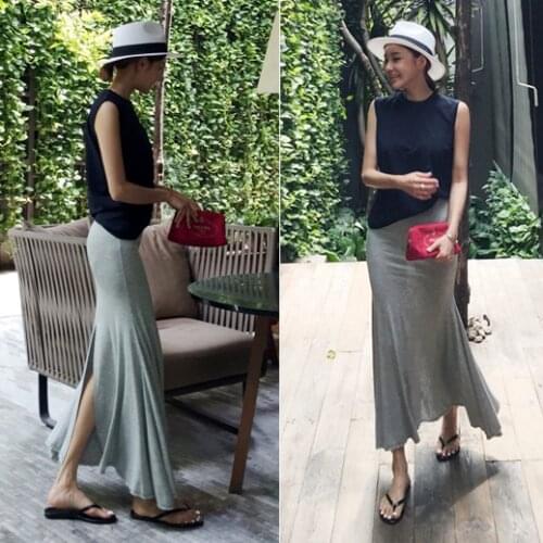 New Skirts Womens Solid Mid Calf Women Skirt Vintage Spring Summer Straight High Waist Girls Skirts Long Femininas New