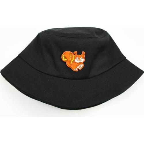 2021 Cotton Squirrel Animal Embroidery Bucket Hat Fisherman Outdoor Travel Sun Cap Hats for Men and Women 396