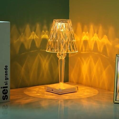 Rechargeable Bedroom Bedside Table Lamp Crystal Diamond Atmosphere Lamp Brightness Adjustable Wireless Portable Usb Charging