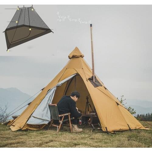 Pyramid Tent Indian Shelter Anti-Rainstorm Outdoor Camping Tent Yurt with Chimney Hole 400*350*240cm Include Hanging Inner Tent