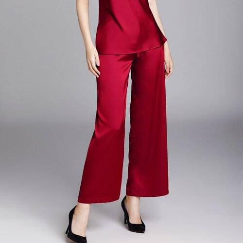 Pajama Pants Sleep Bottoms Summer Pants Women Thin Silk Loose Wide-Leg Pants Solid Color Fashion Women pantalon pour femme