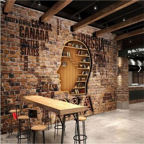 Custom Retro Bookshelf 3D Brick Wall World Map Background Wallpapers for Living Room Bedroom Decor Mural Wall Papers Home Decor