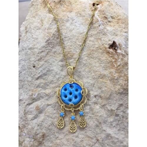 Gold Plated Assyrian Silver Evil Eye Necklace Vernacular Jewelry