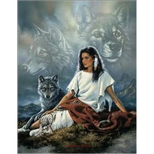 Counted Cross Stitch Kits Needlework Embroidery - Crafts 14 ct Aida DMC Color DIY Arts Handmade Home Decor - Wolf Spirit