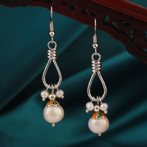 Fashion Ethnic long pearl cloisonne Drop Earring,Delicate Style Earrings,Vintage Original Earrings For Women 's Jewelry