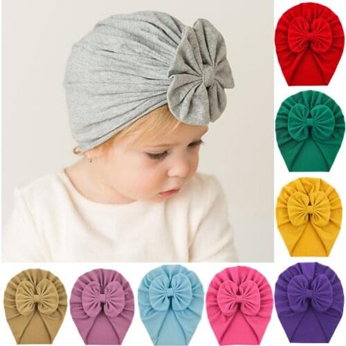 20Pcs/Lot,7.5'' Fashion Cute Baby Hat Toddler Kids Soft Cotton Turban Beanies Hat Boy Girl Bowknot Head Wraps For 0-3 Years Kids