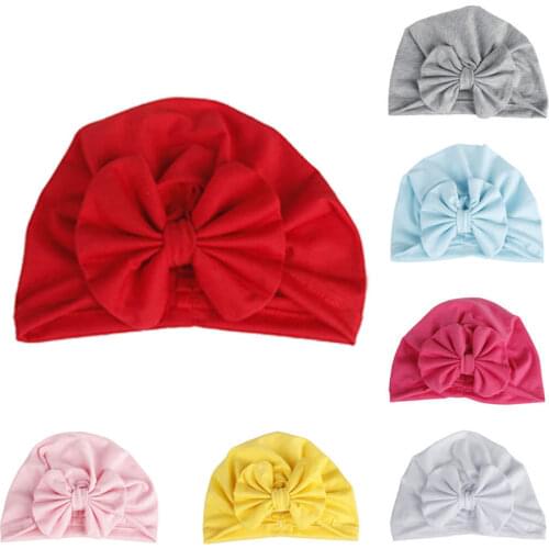 2021 Cute Lovely Winter Fall Baby Solid Bowknot Hats Baby Girls Turban Beanie Big Bowknot Cap For Girls Kid Hats Accessories