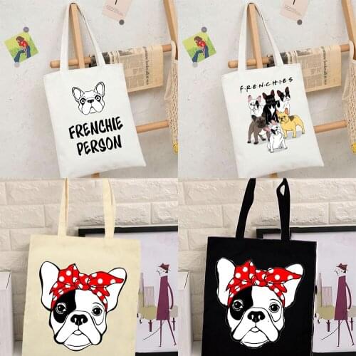 French Bulldog Printing Shoulder Bag Harajuku Fashion Women Casual Tote Eco Reusable Shopping Bags Large Capacity Storage Bags