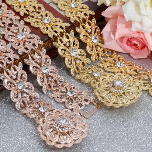 Sunspicems Rose Gold Color Women Metal Waist Chian Belt Wedding Dress Caftan Traditional Body Jewelry Hollow Out Flower Buckle
