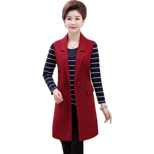 Spring Autumn Womens Sleeveless Jacket Long Vest New Middle-aged Mom Suit Waistcoat Sleeveless Blazer Coat Plus Size 5XL C769