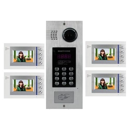 XinSiLu Building Home security Video Intercom System 4.3" LCD Video Door Phone IR Home Video Doorbell For 4-Apartments 1 Doors