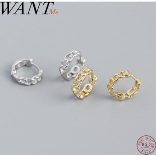 WANTME 925 Sterling Silver Punk Rock Link Chain Twist Huggie Stud Earrings for Women Goth Hip Hop Unisex Party Hoop Jewelry 2021