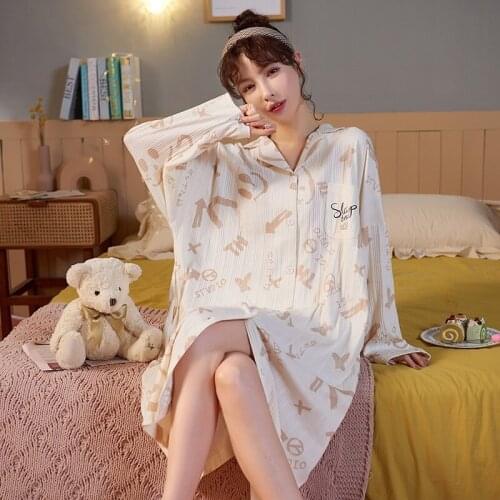 Autumn/Winter Womens Homedress Nightdress Long Sleeve Shirt Nightgowns Girls Sleepwear Cotton Sleepshirts Loose Home Clothing