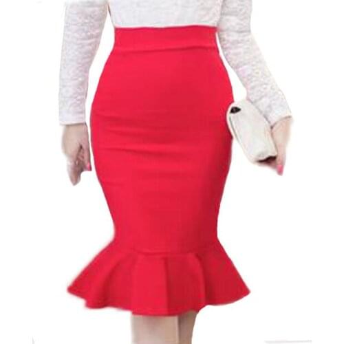 Women Skirts Plus Size High Waist Bodycon Skirt Elegant Office Ladies Ruffles Hem Mermaid Skirt for women Plus Size saia 5XL