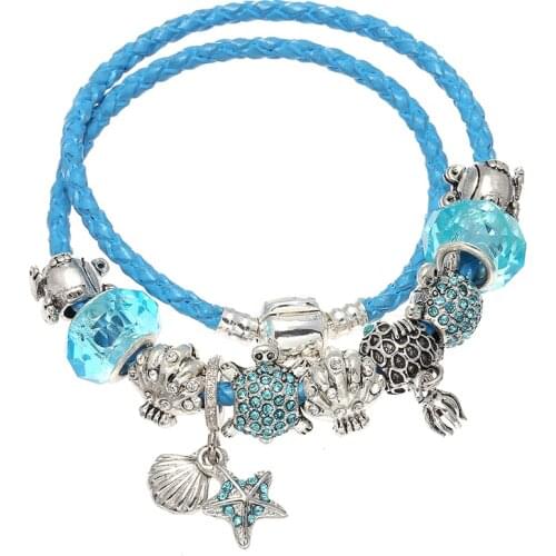 Summer Style Leather Charms Bracelet for Starfish Pendant Fit Original Fine Bracelets For Women Pulseira Jewelry