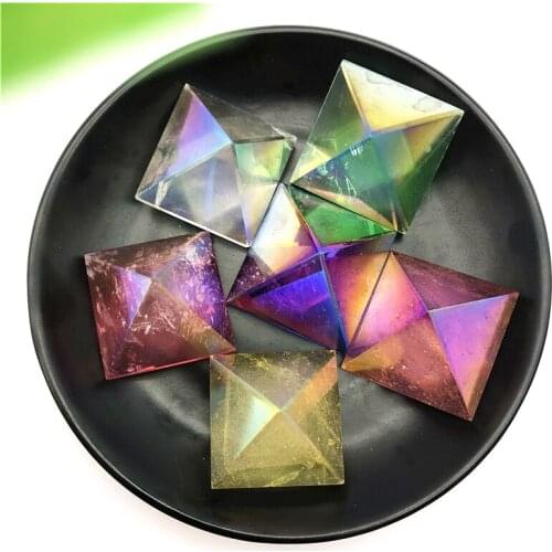 1PC Natural White Crystal Electroplated Aura Pyramid Tower Quartz Stone Healing Reiki Crystal Point Decorative Stone and Mineral