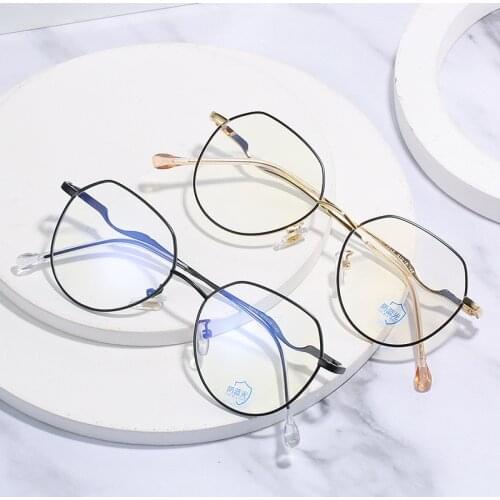 1PC Vintage Anti Blue Light Glasses Frame Polygon Lens Myopia Optical Mirror Simple Metal Women Men Transparent Eyewear Frames