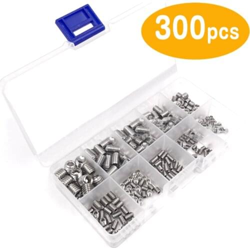 300PCS M3 M4 M5 M6 M8 304 Stainless Steel Head Socket Hex Grub Screw Assortment Kit for Door Handles Faucet Light Fixture