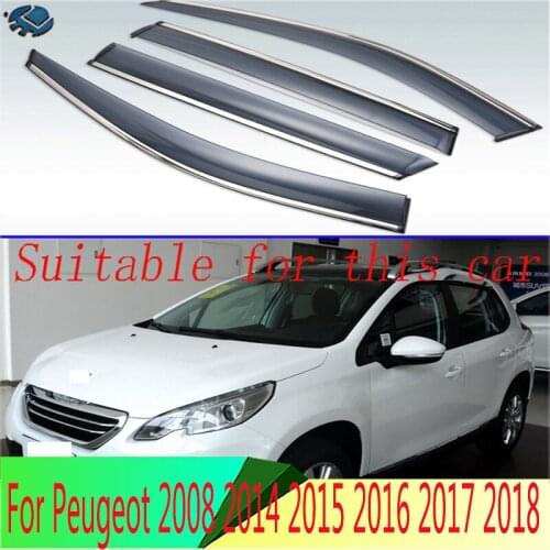 For Peugeot 2008 2014 2015 2016 2017 2018 Plastic Exterior Visor Vent Shades Window Sun Rain Guard Deflector 4pcs