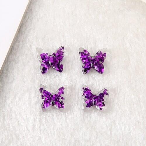 5pcs /lot 7*7mm Cute FlatBack Resin Glitter purple butterfly For Jewelry DIY Decoration Crafts