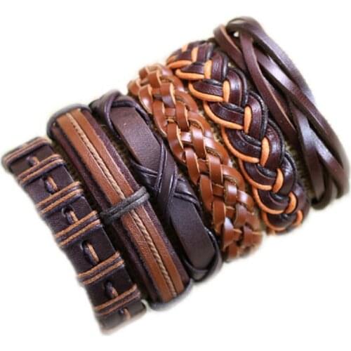 Handmade Wholesale 6pcs/lot Fashion ethnic tribal genuine adjustable leather bracelet pulseira masculina couro-S74