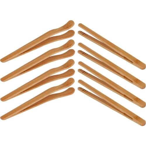 8pcs/Set Practical Tongs Holder Tea Tweezers Bamboo Tea Clips Toast Bacon Tea Tongs Eco-friendly Bend Straight Clips Set
