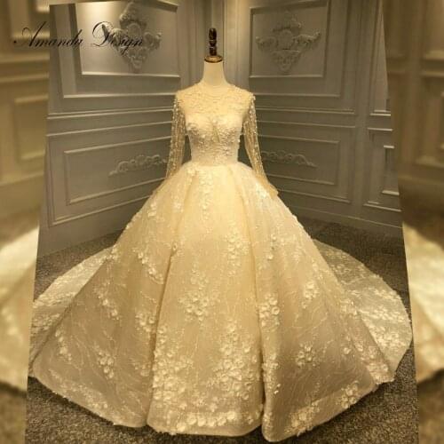 Amanda Design robe de mariee 2019 Full Sleeve Lace Open Back Wedding Dress