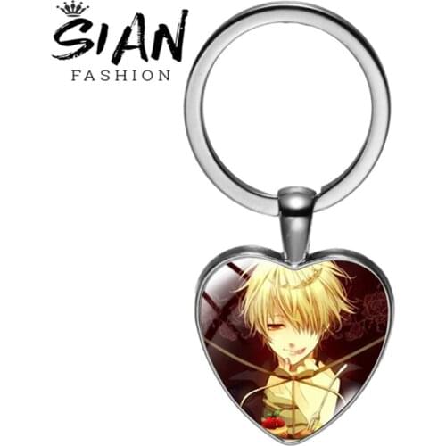 SIAN Anime HITMAN REBORN! Metal Keychain Heart Shaped Fashion Glass Cabochon Surface Jewelry Keyring Boy Girl Handbag Trinkets