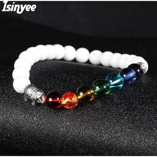ISINYEE Fashion Candy Color Elastic Rope 7 Chakra Bracelets For Women Men Handmade Elephant Natural Stone Bracelet Jewelry