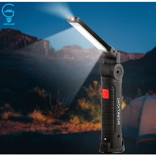 COB Flashlight Torch USB Rechargeable LED Work Light 5 Modes Magnetic COB Lanterna Portable Hook Tent Lamp For Outdoor Camping