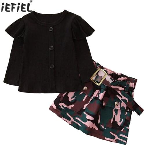 Kids Clothes Girls Set Spring Autumn Long Sleeve Knitted Tops Mini Camouflage Skirt Outfit 2Pcs Suit Casual Children Clothing