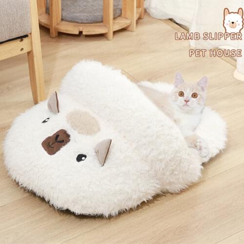 Super Soft Pet Bed Alpaca Series Dog Cat Winter Warm House Long Plush Sleeping Bag Puppy Cave Sofa Cushion Mat Cat Accessories