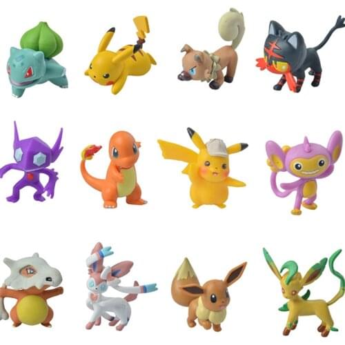 TAKARA TOMY Original Pokemon Mini Figures Jolteon Pikachu Eevee Anime Action Figure Model Doll Toys for Childrens Birthday Gift