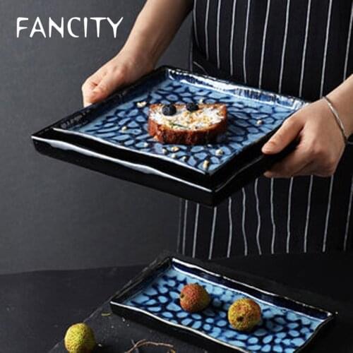 FANCITY Kiln Ceramic Square Plate Cake Plate Western Steak Plate Tray Rectangular Plate Sushi Plate Sashimi Plate Dessert Plate