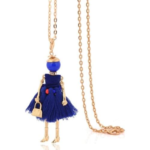 French fashion necklace dress tassel long necklace women blue chains pendant girl fashion jewelry cute ladies big choker