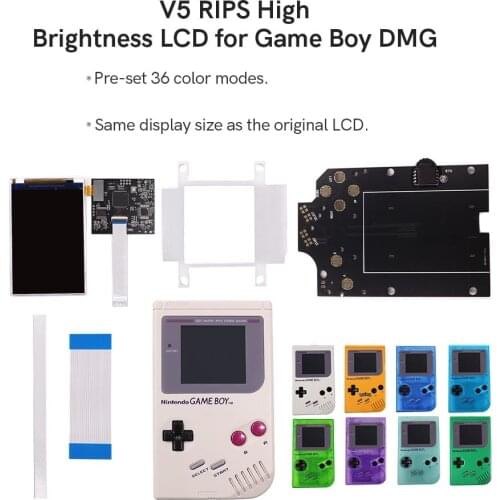 GB DMG V5 36 Colorful Models OSD Menu Full Size RIPS Backlight LCD For GameBoy DMG GB DMG Console And Pre-cut Shell Case