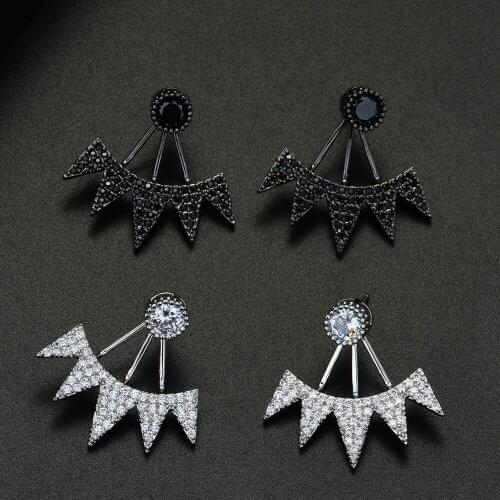 HIBRIDE Latest Statement Luxurious Micro Paved CZ Crystal Feather Stud Earrings for Women Bridal Wedding Brincos E-585