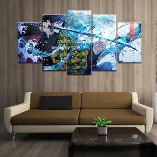 Wall Art Decor Painting 5 Panels HD Picture Anime Boy Picture Tomioka Giyuu Demon Slayer Poster Animation Home Decoration