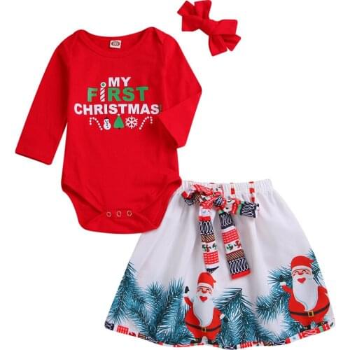 2PCS Set Girls Dress Kids Baby girl long sleeveless Tops+ flower Christamas Skirt Outfits Clothes set