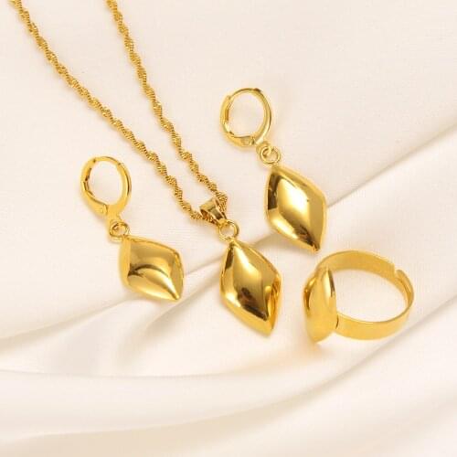 Gold set Jewelry square geometry Pendant Necklace Earrings set African Wedding Bride Eritrea Women Party gift