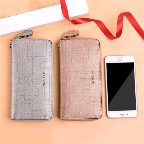 Women Split Leather High Quality Wallets Female Solid Color Zipper Coin Purse Ladies Fashion Design Card Holder Clutch Phone Bag