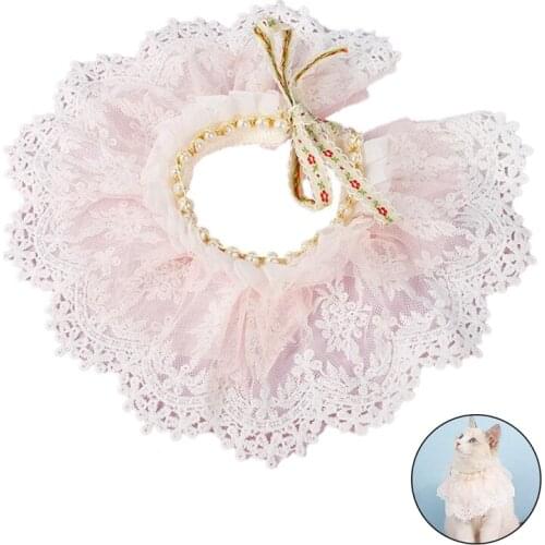Legendog Cat Lace Collar Cute Fashion Pet Lace Fake Pearl Decor Bandana Princess Cat Costume for Cats Dog Scarf Neckerchief
