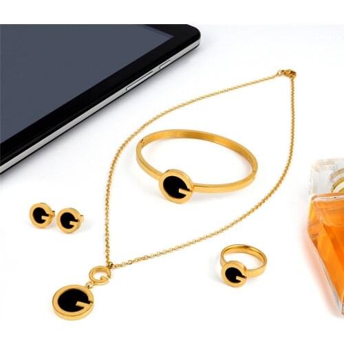 Trendy Black/Red/White Shell Letter G-design Stainless Steel Jewelry Set For Women Men Ladies Luxury Wedding Bride Jewelry Gifts