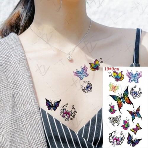 3d Fashion Art Tattoo Stickers Red Rose Small Flower Purple Rose Butterfly Men and Women Hip Chest Leg Neck Arm Temporary Tattoo