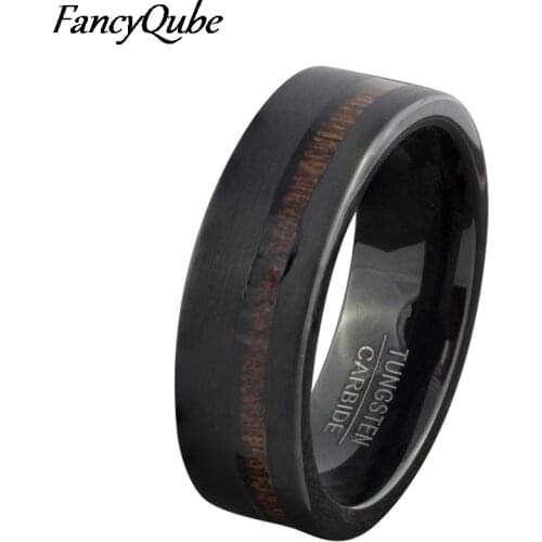 Mens Tungsten Carbide Ring Inlay Wood Black Stainless Steel Ring Wedding Band Anniversary Gifts