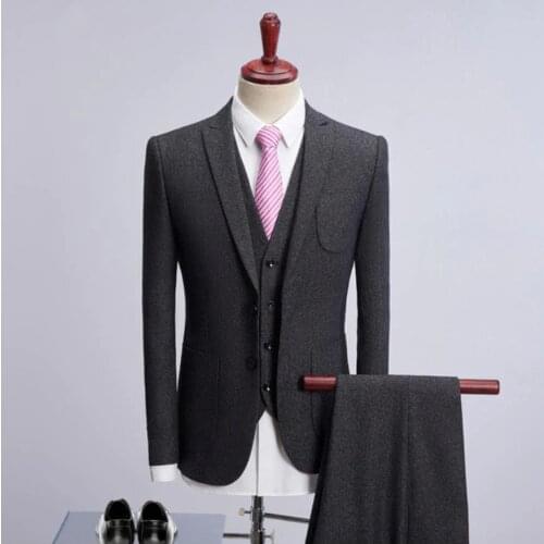 2019 Men Single Breasted Woolen Suit Mens Slim Fit Business Wedding Suit Men Classic Suits Traje Hombre(Jacket+Vest+Pants)