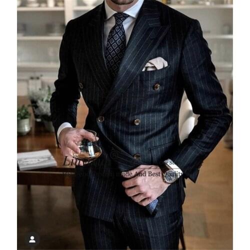 Black Stripe Men Suit Slim Fit Double Breasted Blazer Tuxedo Custom Groom Prom Suits Terno Masculino 2 Piece Jacket Pants