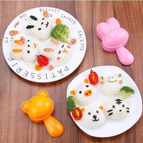 Cartoon Rabbit Pattern Rice Ball Mold Set Sushi Making Kit Bento Mold Bears Pig Tiger Frog Pattern Sushi Maker Baking Tools